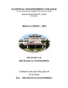 NATIONAL ENGINEERING COLLEGE (An Autonomous Institution, Affiliated to Anna University, Chennai) K.R.NAGAR, KOVILPATTI – [removed]www.nec.edu.in