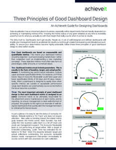 Three Principles of Good Dashboard Design An AchieveIt Guide for Designing Dashboards Data visualization has an important place in business, especially within departments that are heavily dependent on achieving or mainta