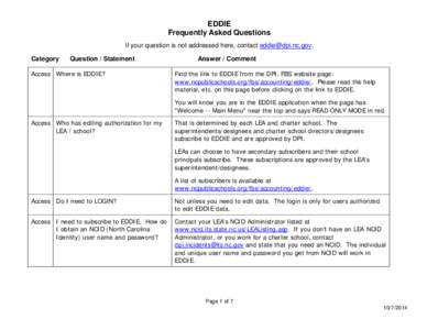 EDDIE Frequently Asked Questions If your question is not addressed here, contact [removed]. Category  Question / Statement