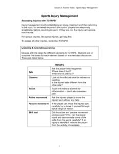 Microsoft Word - Lesson 3 Teachers Notes- Injury Management Prevention.doc