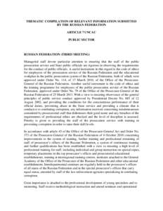 THEMATIC COMPILATION OF RELEVANT INFORMATION SUBMITTED BY THE RUSSIAN FEDERATION ARTICLE 7 UNCAC PUBLIC SECTOR  RUSSIAN FEDERATION (THIRD MEETING)