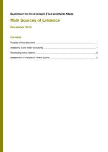 Department for Environment, Food and Rural Affairs  Main Sources of Evidence December[removed]Contents