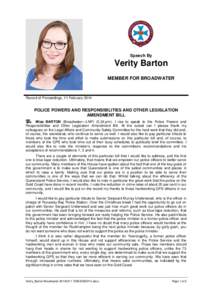 Speech By  Verity Barton MEMBER FOR BROADWATER  Record of Proceedings, 11 February 2014