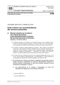 BUREAU INTERNATIONAL DU TRAVAIL  Conseil d’administration Commission des réunions sectorielles et techniques et des questions connexes