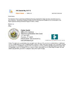 HHC Special Mtg, [removed]Elaine G Searle to: DHHL All[removed]:42 AM