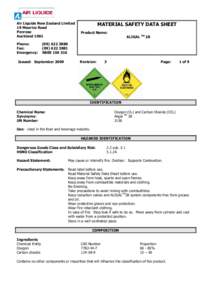 Air Liquide New Zealand Limited 19 Maurice Road Penrose Auckland 1061 Phone: Fax: