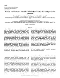 4994 The Journal of Experimental Biology 209, Published by The Company of Biologists 2006 doi:jebAcoustic communication in territorial butterflyfish: test of the sound production