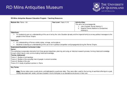 RD Milns Antiquities Museum Education Program - Teaching Resources Module title: Rome - Art Year Level: Years[removed]Activity titles: