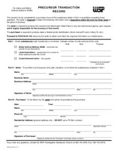 For Iodine and Methyl Sulfonyl Methane (MSM) PRECURSOR TRANSACTION RECORD