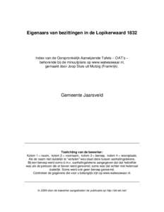 Eigenaars van bezittingen in de LopikerwaardIndex van de Oorspronkelijk Aanwijzende Tafels – OAT’s – behorende bij de minuutplans op www.watwaswaar.nl, gemaakt door Joop Sluis uit Mutzig (Frankrijk).