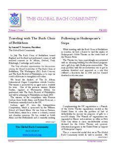 THE GLOBAL BACH COMMUNITY Volume 3, Issue 1