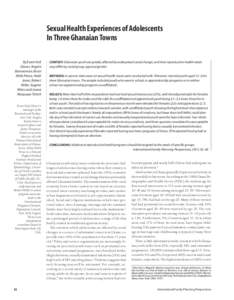 Sexual Health Experiences of Adolescents In Three Ghanaian Towns By Evam Kofi Glover, Angela Bannerman, Brian Wells Pence, Heidi