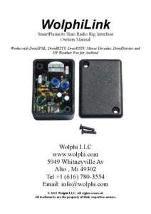 WolphiLink  SmartPhone to Ham Radio Rig Interface Owners Manual Works with DroidPSK, DroidRTTY, DroidSSTV, Morse Decoder, DroidNavtex and HF Weather Fax for Android