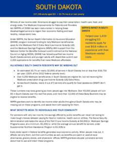 SOUTH DAKOTA 157,158 adults aged 60+ • 20.7% live at or near poverty Millions of low-income older Americans struggle to pay their prescription, health care, food, and energy costs. The Medicare Improvements for Patient