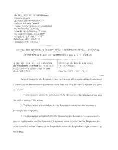 MARK L. SHURTLEFF (USB[removed]Attorney General LENORE EPSTEIN (USB[removed]Assistant Attorney General Counsel for the Division of Occupational and Professional Licensing