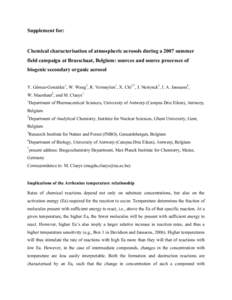 Supplement for:  Chemical characterisation of atmospheric aerosols during a 2007 summer field campaign at Brasschaat, Belgium: sources and source processes of biogenic secondary organic aerosol Y. Gómez-González1, W. W