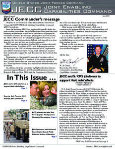 June[removed]Volume 3 Issue 2 JECC Commander’s message Welcome to the June issue of the United States Joint Forces