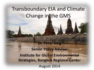 Transboundary EIA and Climate Change in the GMS Dr. Peter King Senior Policy Adviser Institute for Global Environmental