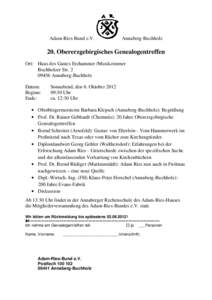 Adam-Ries-Bund e.V.  Annaberg-Buchholz 20. Obererzgebirgisches Genealogentreffen Ort: Haus des Gastes Erzhammer /Musikzimmer