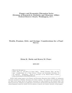 Economic data / National accounts / Microeconomics / Wealth / Panel Study of Income Dynamics / Survey of Consumer Finances / Distribution of wealth / Retirement / Survey of Income and Program Participation / Statistics / Economics / Panel data