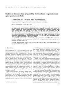 Bull. Mater. Sci., Vol. 27, No. 3, June 2004, pp. 295–301. © Indian Academy of Sciences.  Studies on tin oxide films prepared by electron beam evaporation and