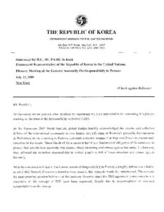 THE REPUBLIC OF KOREA PERMANENT MISSION TO THE UNITED NATIONS 335 East 45th Street, New York, N.Y[removed]Tel[removed], Fax[removed]  Statement by H.E. Mr. PARK In-kook