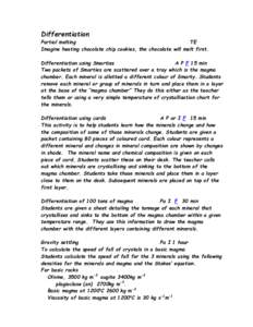 Differentiation Partial melting TE Imagine heating chocolate chip cookies, the chocolate will melt first. Differentiation using Smarties A P F 15 min