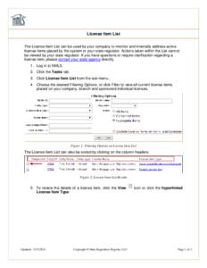 License Item List The License Item List can be used by your company to monitor and internally address active license items placed by the system or your state regulator. Actions taken within the List cannot be viewed by y