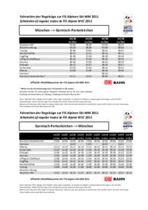 Fahrzeiten der Regelzüge zur FIS Alpinen Ski-WM 2011 Schedules of regular trains to FIS Alpine WSC 2011 München --> Garmisch-Partenkirchen  München Hbf