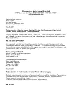 Kensington Veterinary Hospital[removed]Adams Ave. San Diego, CA[removed]t619[removed]f619[removed]www.kensingtonvet.com  California State Assembly