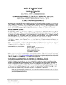 NOTICE OF PROPOSED ACTION TO BUILDING STANDARDS OF THE CALIFORNIA STATE LANDS COMMISSION REGARDING AMENDMENTS TO THE 2010 CALIFORNIA BUILDING CODE