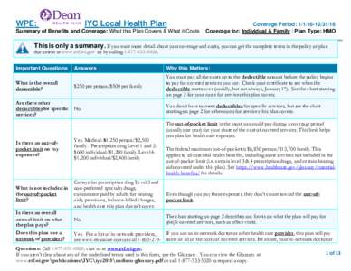WPE:  IYC Local Health Plan Summary of Benefits and Coverage: What this Plan Covers & What it Costs