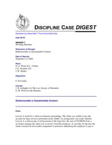 Discipline Case Digest Index  Law Society Home Page Case[removed]MEMBER F
