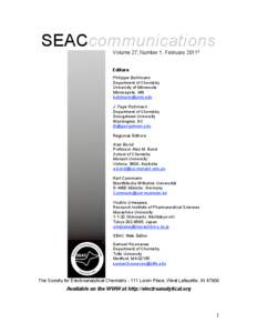 SEACcommunications Volume 27, Number 1, February 2011β Editors Philippe Buhlmann Department of Chemistry University of Minnesota