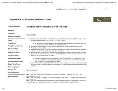 Department of Revenue: Business Taxes Schedule OSMP Instructions 2009 and 2010