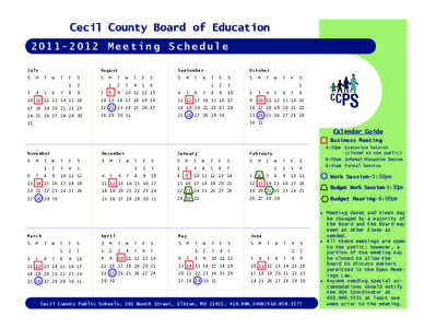 Cecil County Board of Education[removed]Meeting Schedule July August