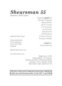 Shearsman 55 summer 2003 issue featuring poetry by Michael S Begnal Martin Burke