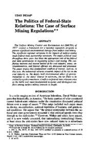 UDAY DESAI*  The Politics of Federal-State Relations: The Case of Surface Mining Regulations** ABSTRACT