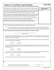 FORM  CONFLICT OF INTEREST QUESTIONNAIRE CIQ