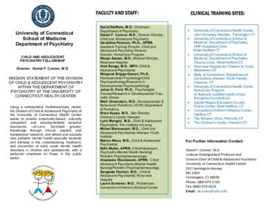 FACULTY AND STAFF:  University of Connecticut School of Medicine Department of Psychiatry CHILD AND ADOLESCENT