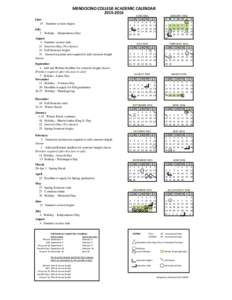 MENDOCINO COLLEGE ACADEMIC CALENDAR[removed]JUNE 2015 June 15 Summer session begins