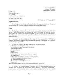Government of India Ministry of Finance Department of Revenue T.R. Rustagi Joint Secretary (TRU) Tel : [removed]