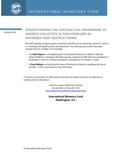 Strengthening the Contractual Framework to Address Collective Action Problems in Sovereign Debt Restructuring; IMF Policy Paper; September 02, 2014