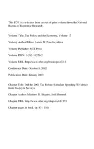 This PDF is a selection from an out-of-print volume from the National Bureau of Economic Research Volume Title: Tax Policy and the Economy, Volume 17 Volume Author/Editor: James M. Poterba, editor Volume Publisher: MIT P