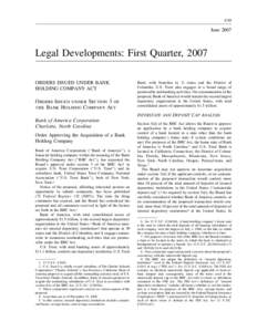 C49  June 2007 Legal Developments: First Quarter, 2007 ORDERS ISSUED UNDER BANK