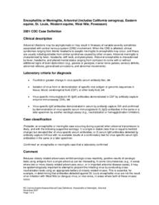 Encephalitis or Meningitis, Arboviral (includes California serogroup, Eastern equine, St