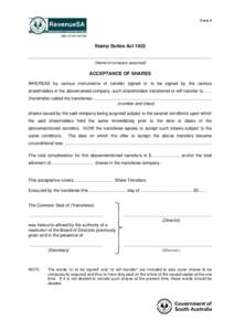 Form Z Acceptance of Shares