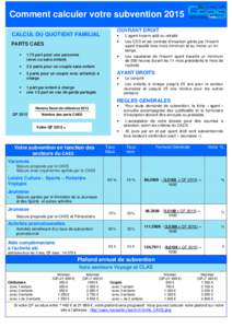 Comment calculer votre subvention 2015 OUVRANT DROIT CALCUL DU QUOTIENT FAMILIAL PARTS CAES •