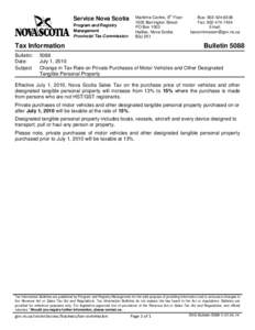Service Nova Scotia Program and Registry Management Provincial Tax Commission  th