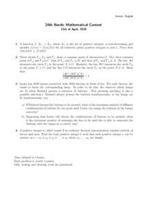 Version: English  24th Nordic Mathematical Contest 13th of April, A function f : Z+ → Z+ , where Z+ is the set of positive integers, is non-decreasing and